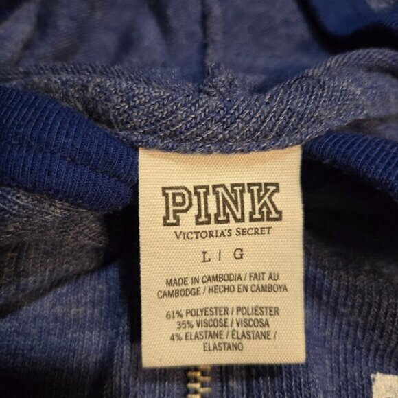 Victoria Secret PINK Zip Up Hoodie Blue Size L Vintage - Picture 3 of 4